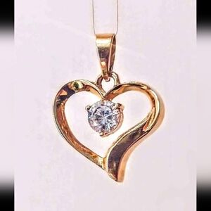 10K Solid Gold Heart Pendant With 1 Carat CZ 💙 Cubic Zirconia Fine Jewelry